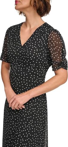 DKNY Women's Short Sleeve Button Front Fit & Flare Midi Dress in Saudi Arabia