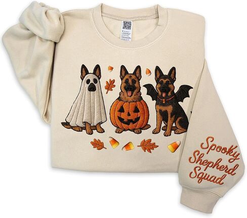 NAZENTI Custom Spooky German Shepherd Embroidered Sweatshirt, Ghost Shepherd Lovers Gifts, German Shepherds Mom Gifts for Women, Personalized Halloween Dog Mom Gift, Halloween Shirt for Dog Owners in Saudi Arabia