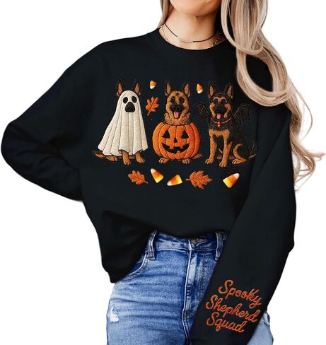 NAZENTI Custom Spooky German Shepherd Embroidered Sweatshirt, Ghost Shepherd Lovers Gifts, German Shepherds Mom Gifts for Women, Personalized Halloween Dog Mom Gift, Halloween Shirt for Dog Owners in Saudi Arabia