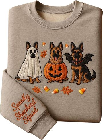 NAZENTI Custom Spooky German Shepherd Embroidered Sweatshirt, Ghost Shepherd Lovers Gifts, German Shepherds Mom Gifts for Women, Personalized Halloween Dog Mom Gift, Halloween Shirt for Dog Owners in Saudi Arabia