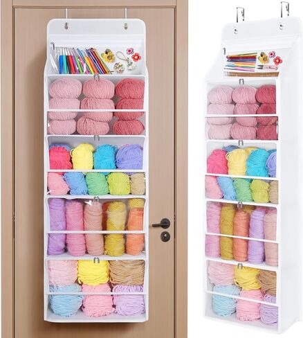 Univivi فوق منظم الأبواب ، منظم تخزين معلق مع 6 جيب سحاب كبير خلف تخزين الباب لحضانة الأطفال ، غرفة الأطفال ، غرفة نوم ، حمام (أبيض صاف) in Kuwait