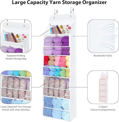 Univivi فوق منظم الأبواب ، منظم تخزين معلق مع 6 جيب سحاب كبير خلف تخزين الباب لحضانة الأطفال ، غرفة الأطفال ، غرفة نوم ، حمام (أبيض صاف) in Kuwait