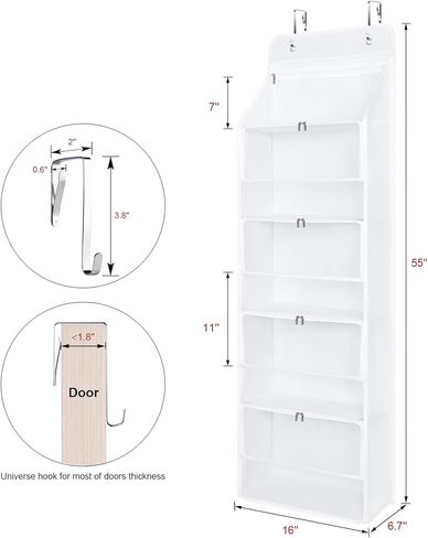 Univivi فوق منظم الأبواب ، منظم تخزين معلق مع 6 جيب سحاب كبير خلف تخزين الباب لحضانة الأطفال ، غرفة الأطفال ، غرفة نوم ، حمام (أبيض صاف) in Kuwait