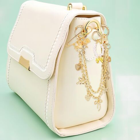 Bag Charms for Handbags - 3pcs Trendy Metal Purse Charms Set with Charm, Safety Pin, and Keychain, Elegant Key Pendant Accessories for Personalizing Bags, Fashion Lovers Women in Saudi Arabia