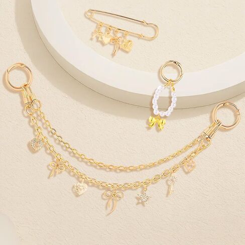 Bag Charms for Handbags - 3pcs Trendy Metal Purse Charms Set with Charm, Safety Pin, and Keychain, Elegant Key Pendant Accessories for Personalizing Bags, Fashion Lovers Women in Saudi Arabia
