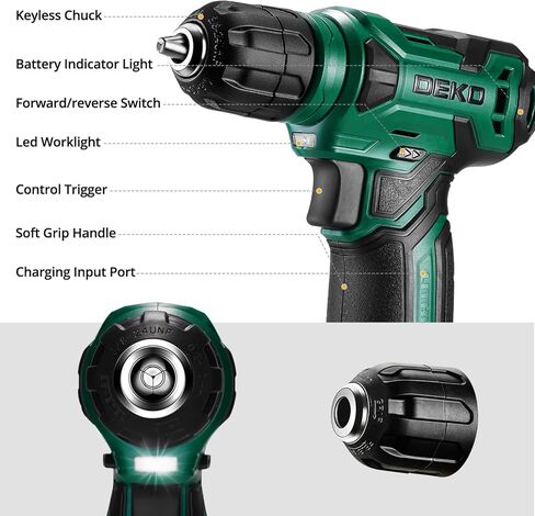 Power Drill Tool Set Kit: DEKOPRO Cordless Drill Tool Box with 12V Battery Electric Drill Driver for Home Hand Repair Power Tools Sets Drills Case in Kuwait