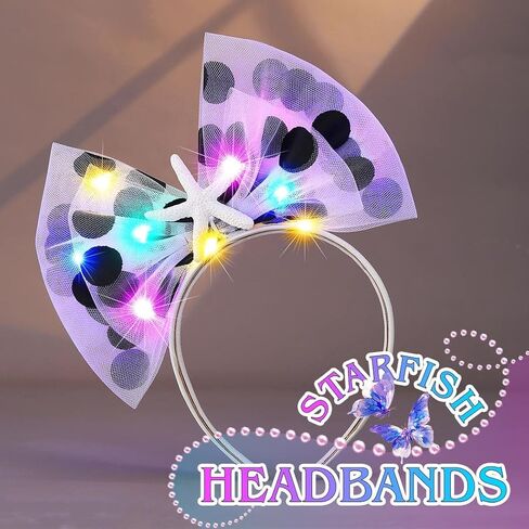 عصابة رأس جونكي المضيئة على شكل فيونكة شعر على شكل نجمة البحر المتوهجة، إكسسوارات شعر للنساء (أصفر، مقاس واحد) in Kuwait