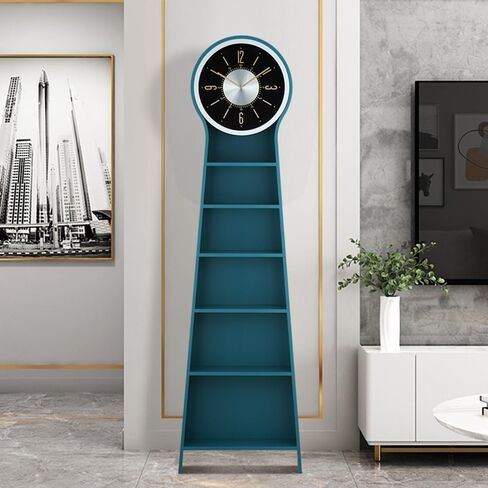 Floor Grandstand Clock Floor Clock with 6 Shelves Living Room Modern Minimalist Desk Clock Shelf Bookshelf Desk Clock Ornaments Living Room Clock in Saudi Arabia