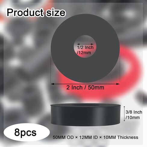 12 PCS Multi Purpose Rubber Spacer 1 1/2 Inch OD x 3/8 Inch ID x 3/5 Inch Thickness, Rubber Bushing Anti Vibration Spacer Thick Rubber Washers for Home and Car in Saudi Arabia