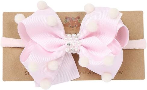 Baby Girls Ribbon Bow Elastic Nylon Headband with Crystal Crown Toddler Bow-knot Stretchy Hair Band Birthday Party Hair Bow Accessories for Newborn Infant (Pink 2, Elastic) in Kuwait
