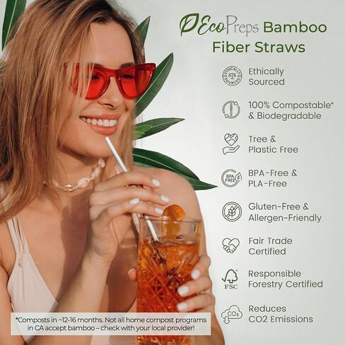 شفاطات من ألياف الخيزران قابلة للتحلل مقاس 10 بوصات، شفاطات طويلة جدًا | عدد 100، شفاطات شرب صديقة للبيئة بنسبة 100% | شفاطات جامبو خالية من البلاستيك، شفاطات يمكن التخلص منها من الألياف النباتية، بطول 10 بوصات in Kuwait