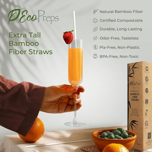 شفاطات من ألياف الخيزران قابلة للتحلل مقاس 10 بوصات، شفاطات طويلة جدًا | عدد 100، شفاطات شرب صديقة للبيئة بنسبة 100% | شفاطات جامبو خالية من البلاستيك، شفاطات يمكن التخلص منها من الألياف النباتية، بطول 10 بوصات in Kuwait