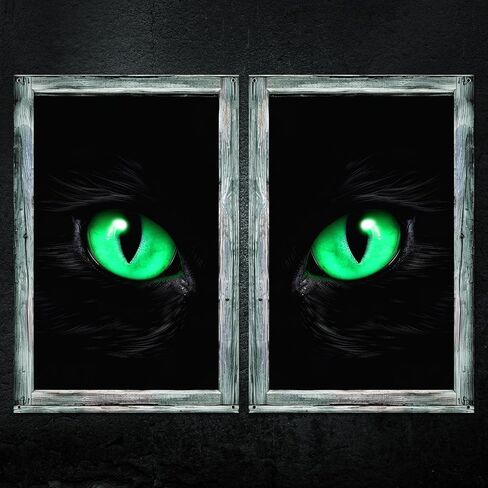 2pcs Realistic Black Cat Halloween Curtains, Scary Cover Spooky Window Stickers Halloween Window Decorations for Home Office School Party Decor in Saudi Arabia