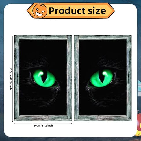 2pcs Realistic Black Cat Halloween Curtains, Scary Cover Spooky Window Stickers Halloween Window Decorations for Home Office School Party Decor in Saudi Arabia