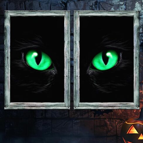 2pcs Realistic Black Cat Halloween Curtains, Scary Cover Spooky Window Stickers Halloween Window Decorations for Home Office School Party Decor in Saudi Arabia