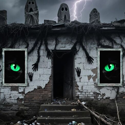 2pcs Realistic Black Cat Halloween Curtains, Scary Cover Spooky Window Stickers Halloween Window Decorations for Home Office School Party Decor in Saudi Arabia