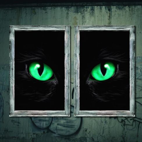 2pcs Realistic Black Cat Halloween Curtains, Scary Cover Spooky Window Stickers Halloween Window Decorations for Home Office School Party Decor in Saudi Arabia