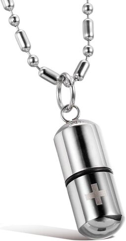 OIDEA Stainless Steel Pill Case Capsule Cross Medicine Keepsake Pendant Necklace Jewelry for Women and Men 22 inch Chain in Saudi Arabia