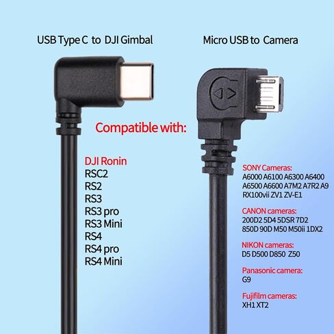 RS Multi-Camera Control Cable(USB-C to Micro), Right Angle, for DJI RS4 Pro RS4 RS3 Pro RS3 Mini RS3 RSC2 RS2 Gimbal Stabilizer, for SONY a7m2 a9 for CANON 5d4 5dsr NIKON Panasonic Fujifilm Camera in Saudi Arabia