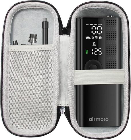 حافظة لحمل مضخة هواء محمولة من Air Moto منفاخ إطارات محمول - غطاء صلب لمنفاخ الإطارات وجيب شبكي لضاغط الهواء المحمول لموصلات مضخة الهواء (صندوق فقط) أسود in Kuwait
