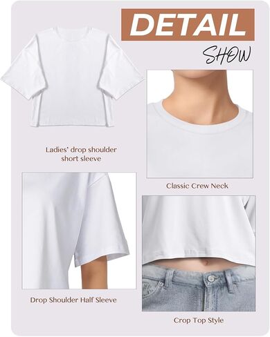 2 قطعة المرأة الأساسية المحاصيل الأعلى قطرة الكتف تي شيرت نصف كم اقتصاص المحملة Crewneck كم قصير بلوزة الصيف عادية in Kuwait