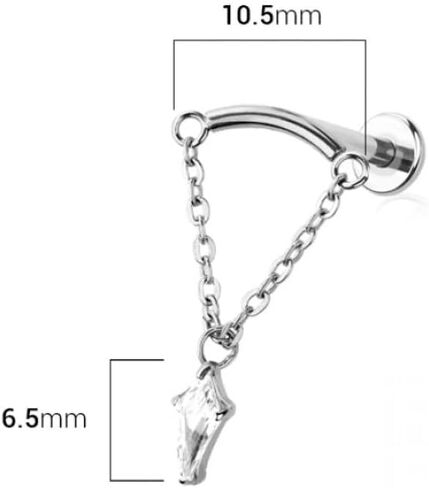 Pierced Owl 16GA 316L Stainless Steel Threadless Push-In Curved Bar with Dangling Chain and Marquise Shaped CZ Crystal Hidden Helix Flat Back Stud in Saudi Arabia