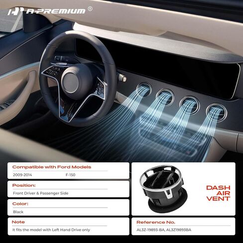 A-Premium 4PCS Dashboard AC Heater Air Duct Vent Louvre Compatible with Ford F-150 F150 2009-2014, Front Driver and Passenger Side, Black in Kuwait