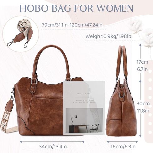 حقيبة RAVUO Hobo للنساء، حقيبة يد من الجلد النباتي بمقبض علوي ومحفظة كتف أنيقة للسيدات مع حزام جيتار in Saudi Arabia
