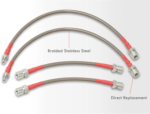 AJP Distributors Silver Stainless Steel Braided Oil Brake Lines Hoses Cables Kit 4PCS Front & Rear Set Compatible/Replacement For 944 1982 1983 1984 1985 1986 1987 1988 1989 82 83 84 85 86 87 88 89 in Saudi Arabia