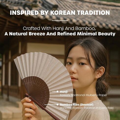 Korean Traditional Hand Held Folding Fan, 8.27"(21cm) Bamboo and Korean Paper (Hanji) Hand Fan - With a Fabric Sleeve for Protection, Korean Charming Elegant Vintage Retro Style (White) in Saudi Arabia