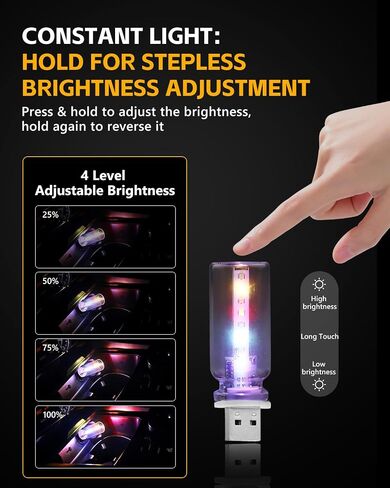 2 PCS USB Light for Car, Touch Control Mood Light with 7 Color Modes, Nightstand, Dimmable LED Light Strip for Car, Camping, Party – Portable, Low Power (Clear Lens) in Saudi Arabia