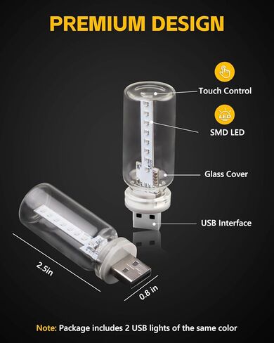 2 PCS USB Light for Car, Touch Control Mood Light with 7 Color Modes, Nightstand, Dimmable LED Light Strip for Car, Camping, Party – Portable, Low Power (Clear Lens) in Saudi Arabia