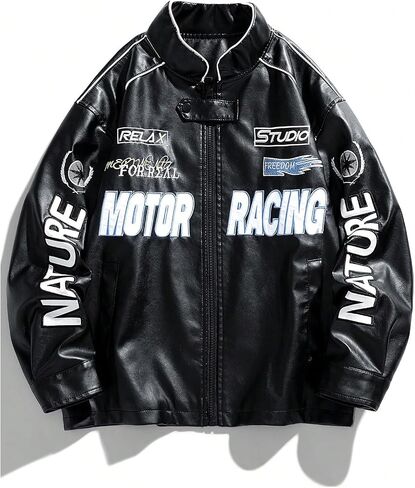 سترة SOLY HUX النسائية من الجلد الصناعي للدراجات النارية Y2k Racing Graphic Bomber Jackets معطف ملابس الشارع in Saudi Arabia