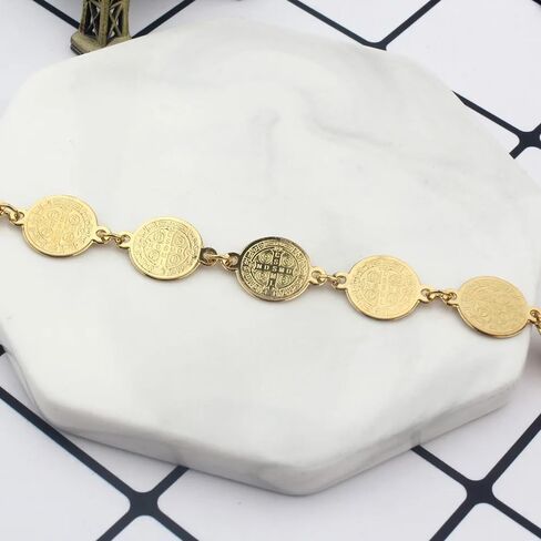 14K Gold Filled San Benito Bracelet For Women And Men, Saint Benedict Medal Bracelet Adjustable String Bracelets Religious, Pulseras De San Benito, Rosario De San Benito in Saudi Arabia
