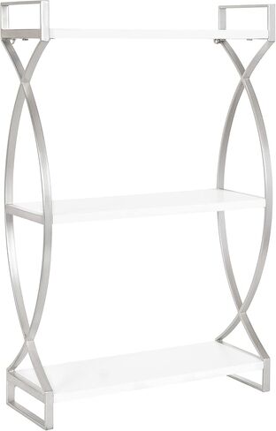 Kate and Laurel Arietta Modern Glam 3-Tier Wood and Metal Shelf; 18 x 7 x 28; White and Silver; Chic Contemporary Storage and Decor in Saudi Arabia