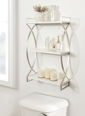 Kate and Laurel Arietta Modern Glam 3-Tier Wood and Metal Shelf; 18 x 7 x 28; White and Silver; Chic Contemporary Storage and Decor in Saudi Arabia