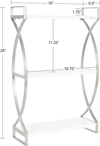 Kate and Laurel Arietta Modern Glam 3-Tier Wood and Metal Shelf; 18 x 7 x 28; White and Silver; Chic Contemporary Storage and Decor in Saudi Arabia