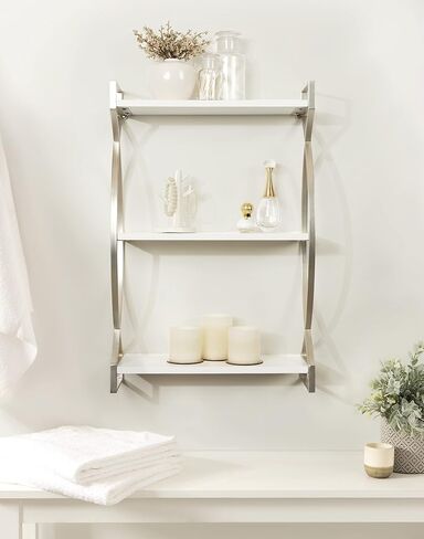 Kate and Laurel Arietta Modern Glam 3-Tier Wood and Metal Shelf; 18 x 7 x 28; White and Silver; Chic Contemporary Storage and Decor in Saudi Arabia