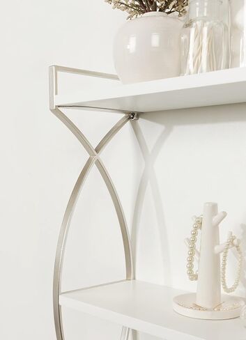 Kate and Laurel Arietta Modern Glam 3-Tier Wood and Metal Shelf; 18 x 7 x 28; White and Silver; Chic Contemporary Storage and Decor in Saudi Arabia