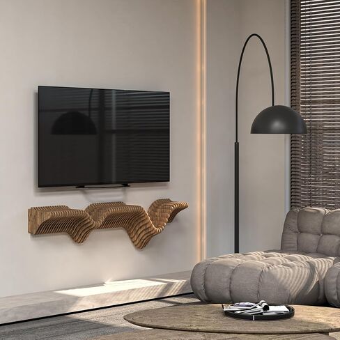 Parametric 40 inch Floating Shelf TV Unit Modern Geometric Wooden Wall Piece Decor Natural Oak Color 3D Wavy Living and Gaming Room Shelf in Saudi Arabia