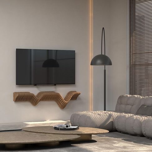Parametric 40 inch Floating Shelf TV Unit Modern Geometric Wooden Wall Piece Decor Natural Oak Color 3D Wavy Living and Gaming Room Shelf in Saudi Arabia