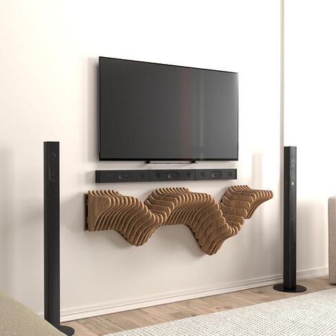 Parametric 40 inch Floating Shelf TV Unit Modern Geometric Wooden Wall Piece Decor Natural Oak Color 3D Wavy Living and Gaming Room Shelf in Saudi Arabia