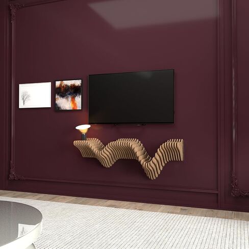 Parametric 40 inch Floating Shelf TV Unit Modern Geometric Wooden Wall Piece Decor Natural Oak Color 3D Wavy Living and Gaming Room Shelf in Saudi Arabia