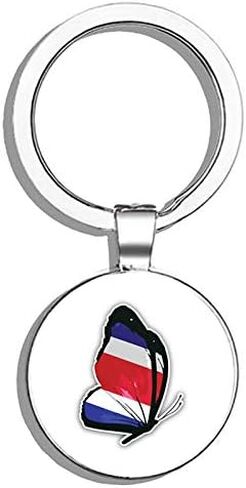 Costa Rica Flag Butterfly Round Stainless Steel Metal Key Chain Keychain Ring Double Sided Deisgn in Saudi Arabia
