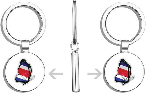 Costa Rica Flag Butterfly Round Stainless Steel Metal Key Chain Keychain Ring Double Sided Deisgn in Saudi Arabia
