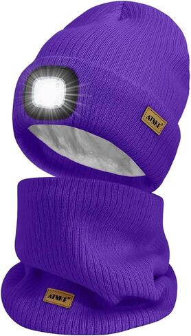 ATNKE LED Lighted Beanie Hat and Scarf Suit,USB Rechargeable 4 LED Run Headlamp Lined Fleece Cap Light for Men and Women in Saudi Arabia