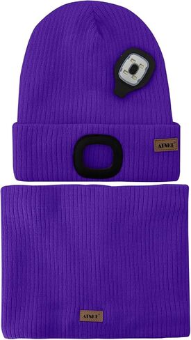 ATNKE LED Lighted Beanie Hat and Scarf Suit,USB Rechargeable 4 LED Run Headlamp Lined Fleece Cap Light for Men and Women in Saudi Arabia