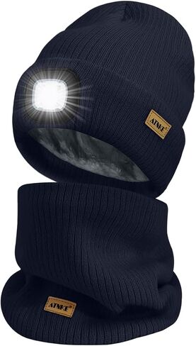 ATNKE LED Lighted Beanie Hat and Scarf Suit,USB Rechargeable 4 LED Run Headlamp Lined Fleece Cap Light for Men and Women in Saudi Arabia