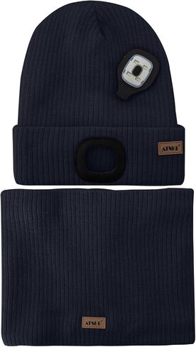 ATNKE LED Lighted Beanie Hat and Scarf Suit,USB Rechargeable 4 LED Run Headlamp Lined Fleece Cap Light for Men and Women in Saudi Arabia