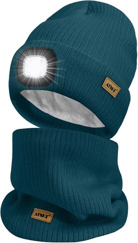 ATNKE LED Lighted Beanie Hat and Scarf Suit,USB Rechargeable 4 LED Run Headlamp Lined Fleece Cap Light for Men and Women in Saudi Arabia